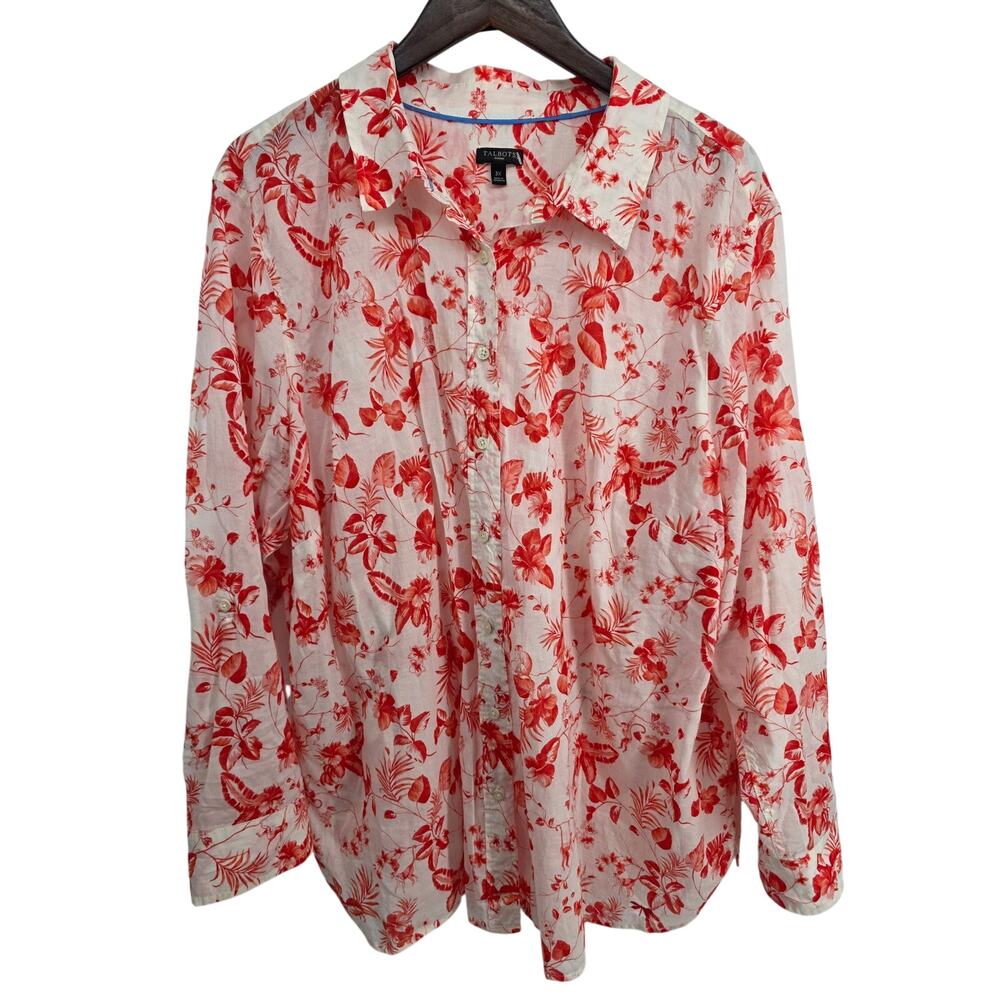 Talbots Tropical Fauna Monkey Button Down Cotton Shirt Size 3X
